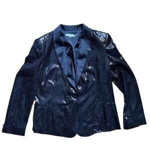 Calvin Klein Sequin Tuxedo Style Blazer Black Xl EUC